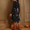 Women's Casual Fashion Long Sleeve Halloween Graphic Printed Vintage Long Dresses