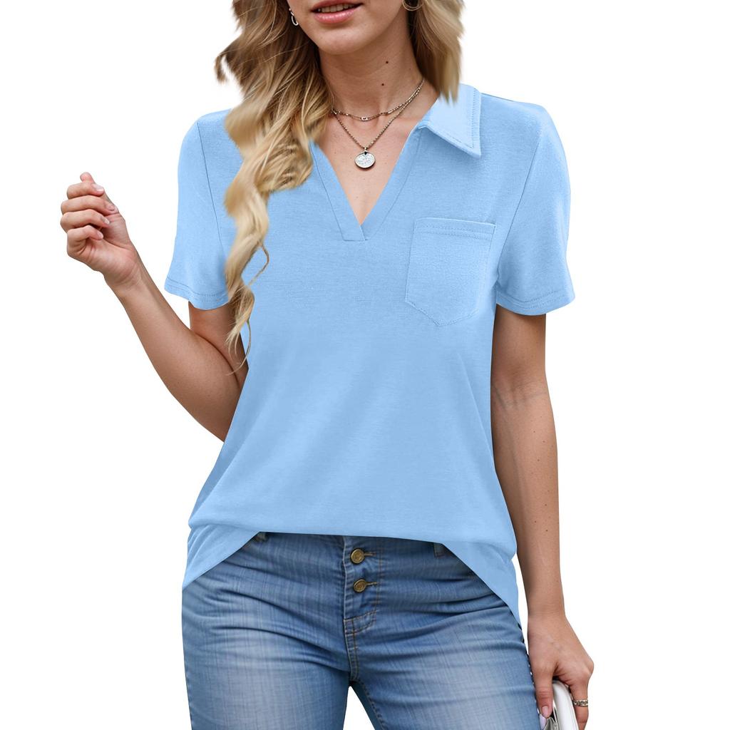 Camisas de mujer de verano para negocios, informales, de trabajo, de manga corta, con botones y cuello en V, blusa, camiseta