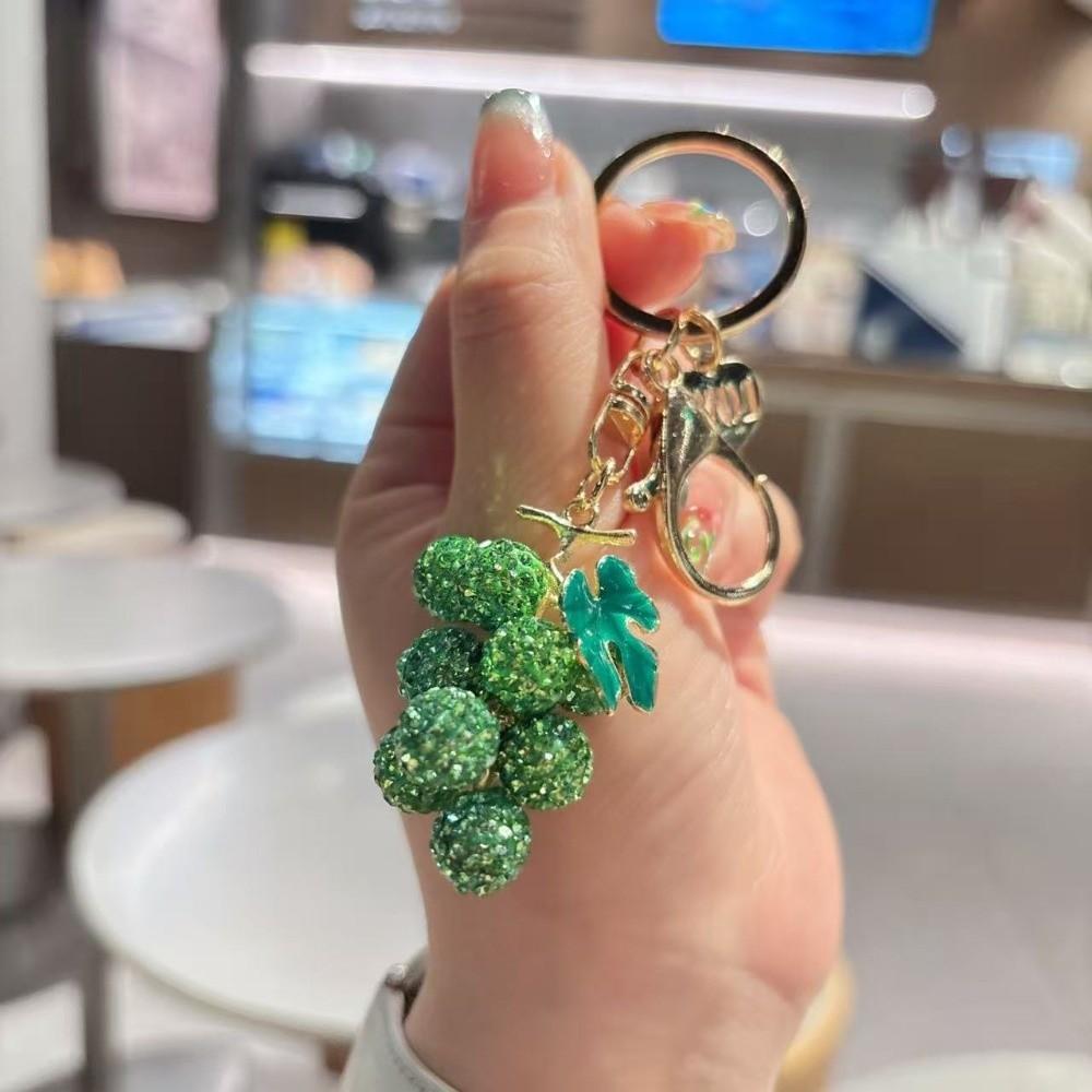 Car Keyring Crystal Fruit Grapes Keychain Full Rhinestone Fruit Car Keyring Kids Gifts