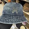 Tide Brand Heavy Industry Rhinestone M Letter Washed Denim Fisherman Hat Children Spring and Summer Sunshade Thin Leisure Basin Hat Versatile