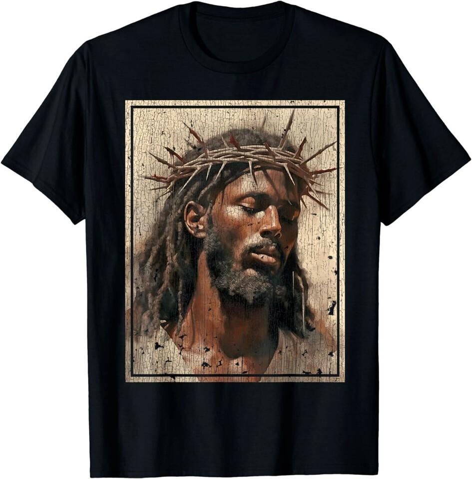 NEW Black Jesus Shirt Face Of Jesus Cross With Crown Of Thorns Tee T-Shirt S-3XL Unisex T-Shirt XXL