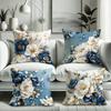 Blue White Gold Floral Light Luxury Pattern Home Decor Pillowcase Living Room Sofa Polyester Cushion Cover With Zipper