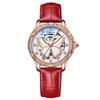 RORIOS Automatic Mechanical Skeleton Watch with Sparkling Butterfly Luminous Casual Analog Watch with Stylish Genuine Leather Manual Openwork Red