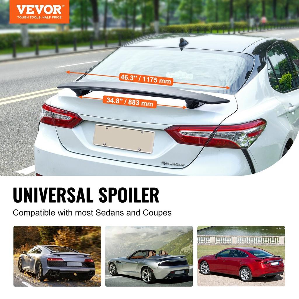 GT Wing Car Spoiler, 46.3 inch Universal Spoiler, Compatible with most Sedans and Coupes, High Strength ABS Material, Car Rear Spoiler Wing, Racing