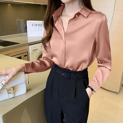 Silk Shirts Women White Shirt Women Long Sleeve Shirts Blouse Office Lady Satin Silk Blouse