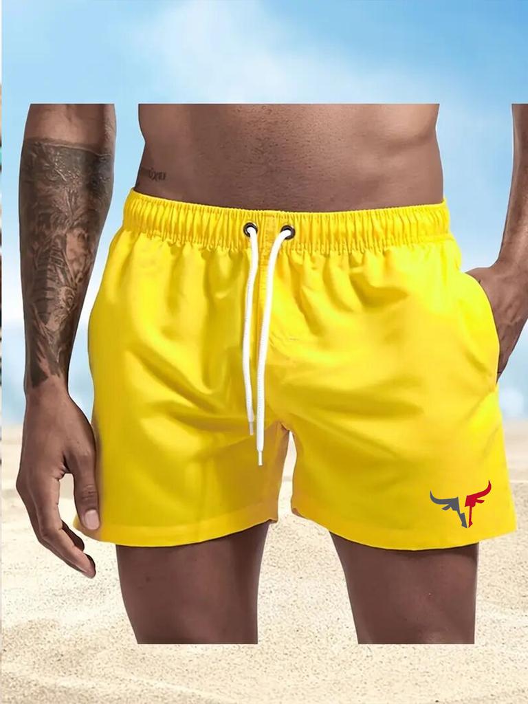 Men's Quick Dry Bull Print Swimming Shorts Breathable Surf Pants with Drawstring Pocket Summer Beach Shorts