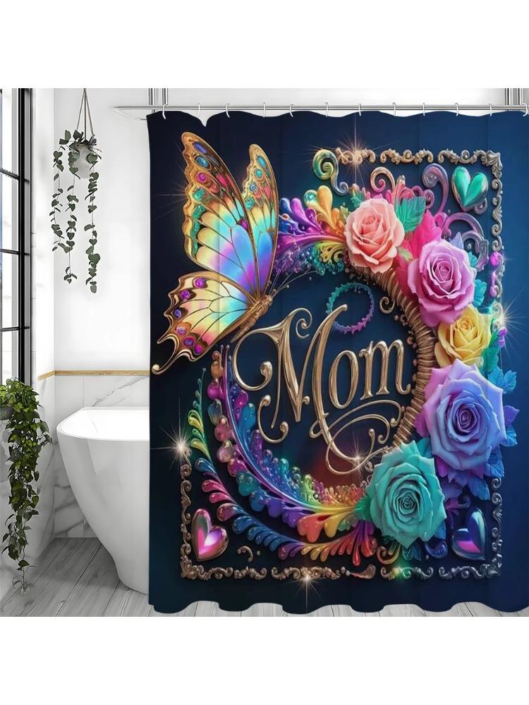 

Happy Mother S Day Butterfly Floral Shower Curtain, Bathroom Decorative Shower Curtain, Waterproof Shower Curtain With Hooks W60H190(CM)-1 Pcs