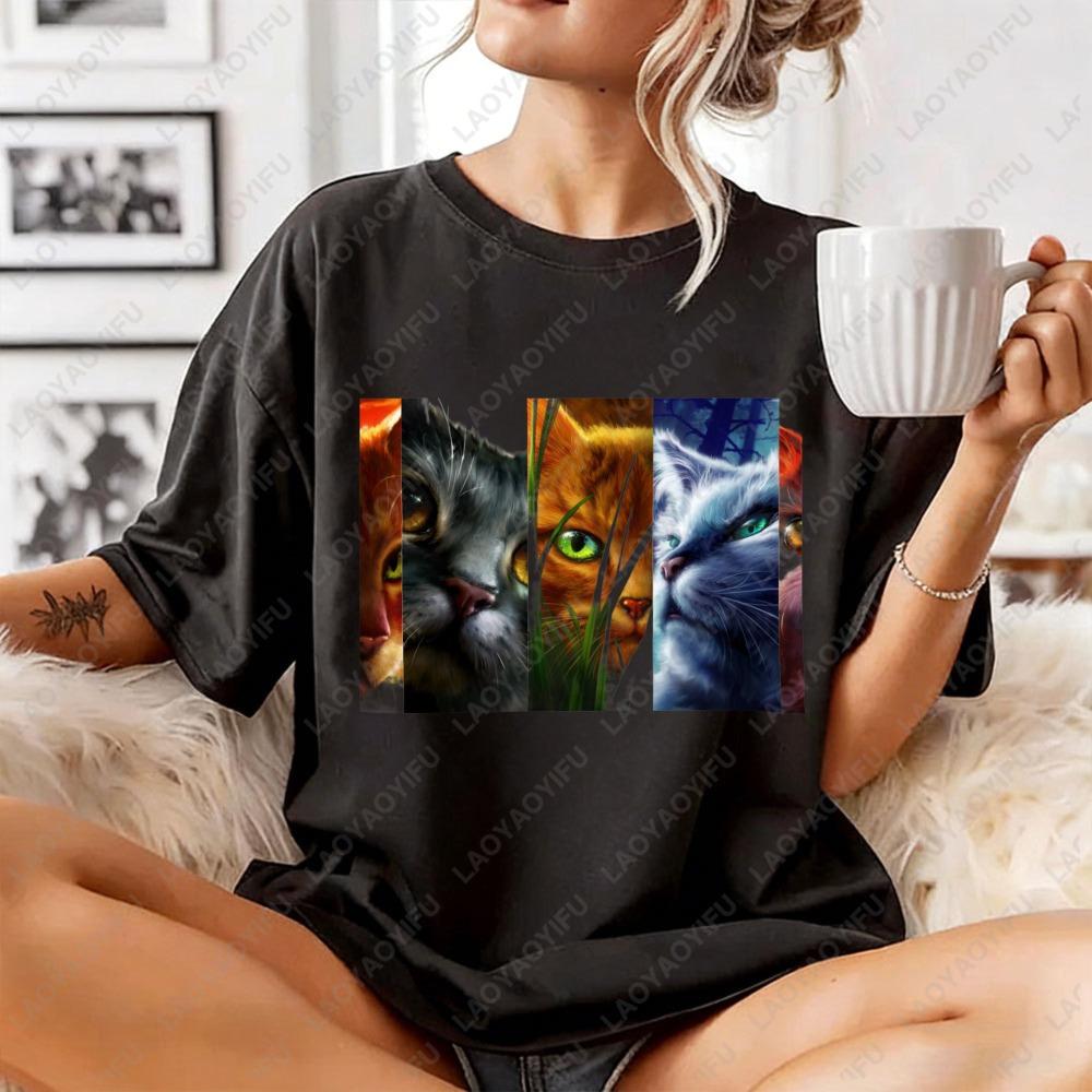 Huiteng12 Warrior Cats Kunstprint Unisex T-shirt Mode Casual Zomer Blouse Heren en Dames Ronde Hals Korte Mouwen 3XL