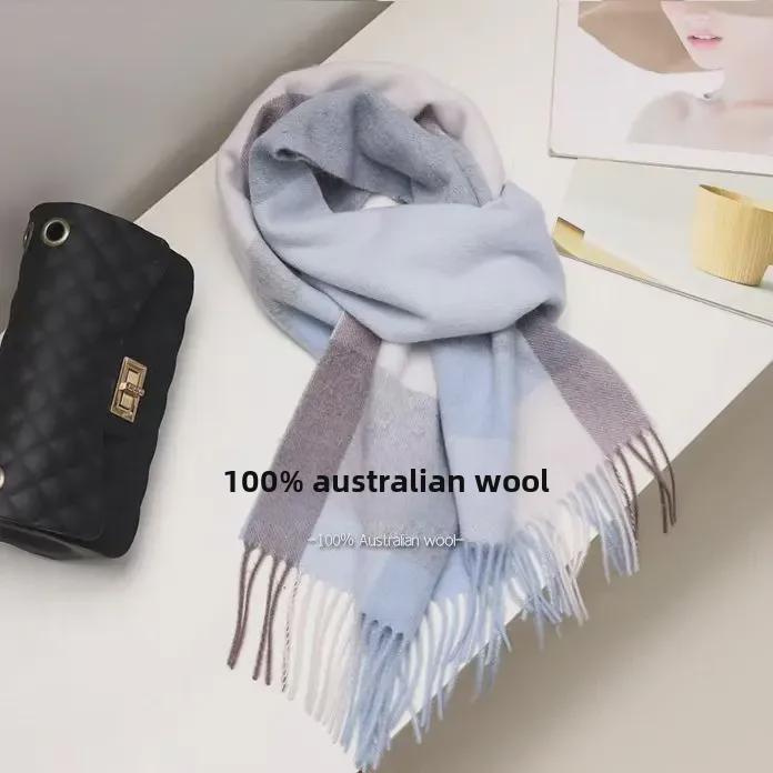 100% Wool Plaid Scarf for Women - Luxury Gift Shawl, Pure Wool Neck Scarf