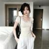 Korean lace splicing short-sleeved T-shirt women's slim and thin sexy top design T-shirt front shoulder slim top