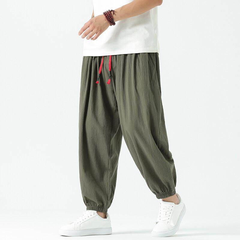 Spring Summer Men's Hemp Pants Loose Drawstring Lantern Pants Haren Pants Japanese Casual Pants