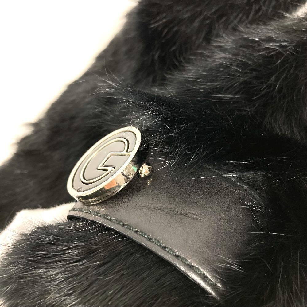 GUCCI 185746 G logo Fur tippet  Scarf fur Black