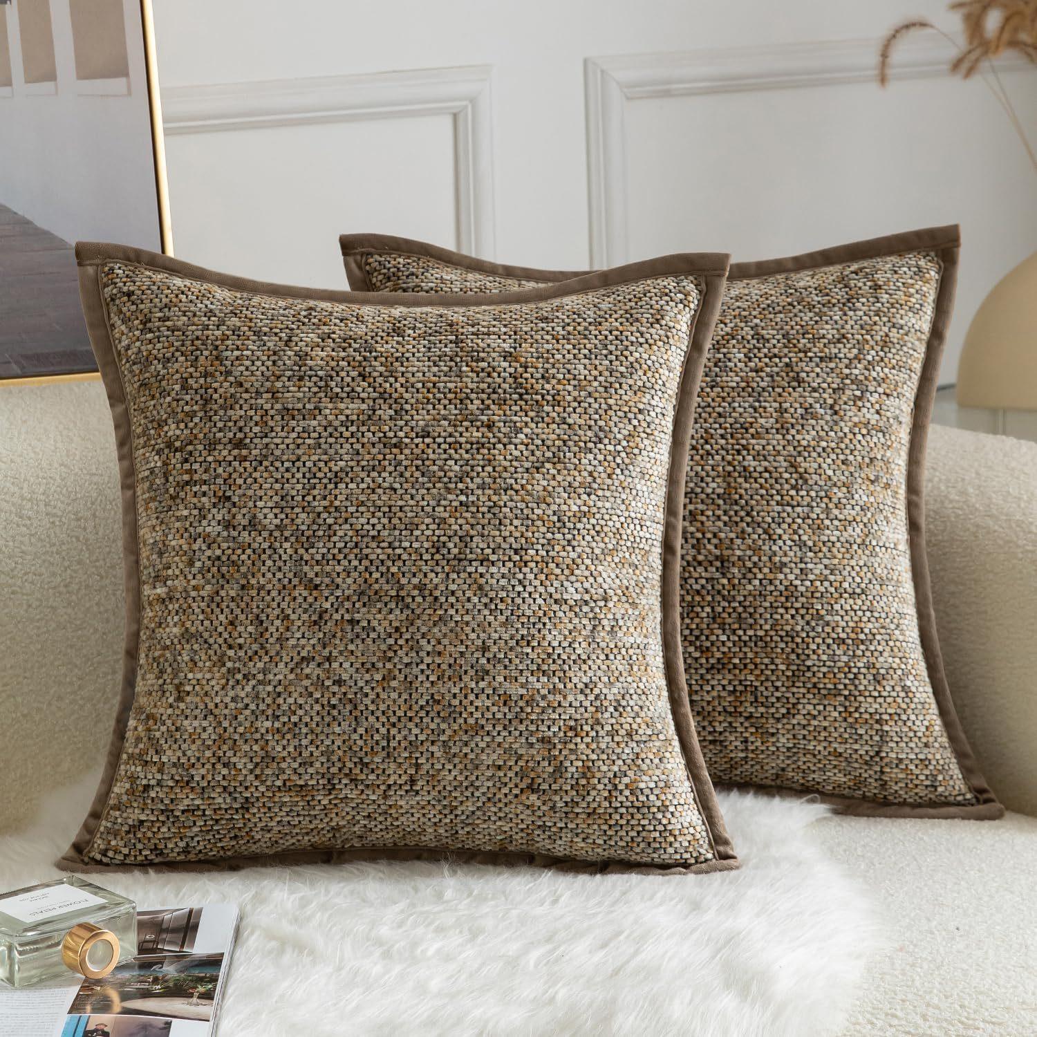 2 stuks Chenille Textuur Effen Kussenhoes Kleurrijk Boho Zacht Fluweel Decoratieve Sierkussenhoes Voor Bank Bed Woonkamer Decor 65x65cm