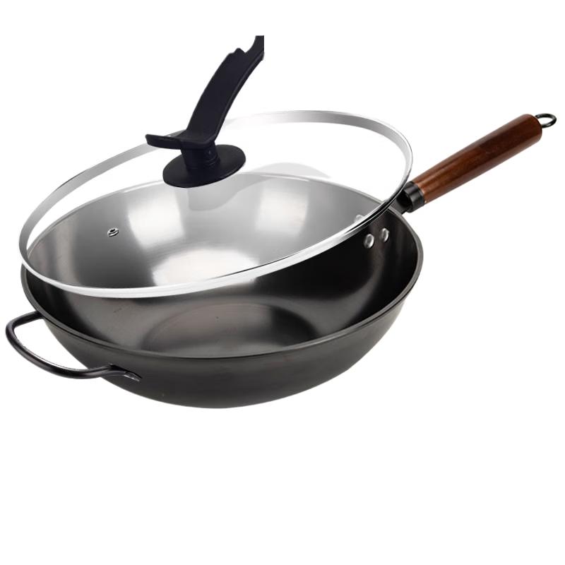 Wutuo Black King Kong Nitrogen-Treated Carbon Steel Wok with Lid
