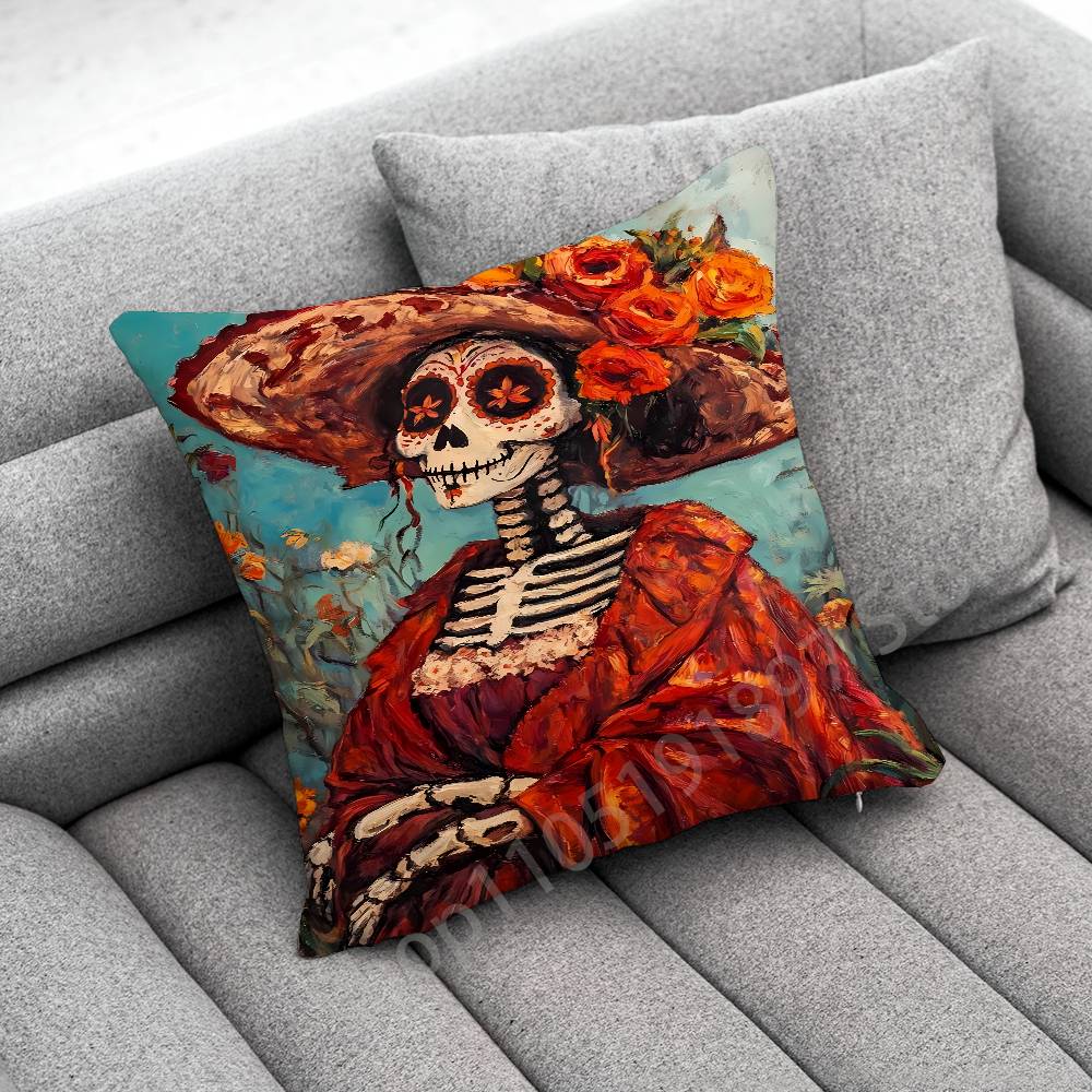 Mexico Skull Girl Catrina Rose Throw Pillow Case For 50x50cm 30x30cm 55x55cm 45x45cm 40x40cm Square Bed Pillowcase Cover