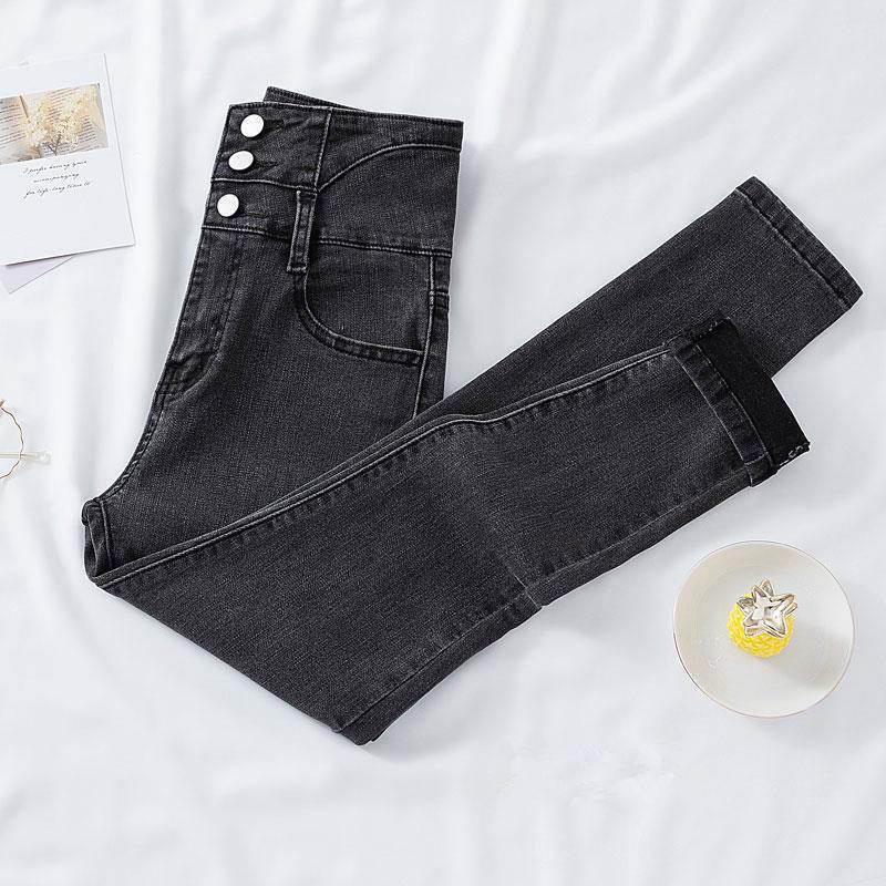 Damen High-Waist Slim Fit Koreanischer Stil Stretch Bleistiftjeans