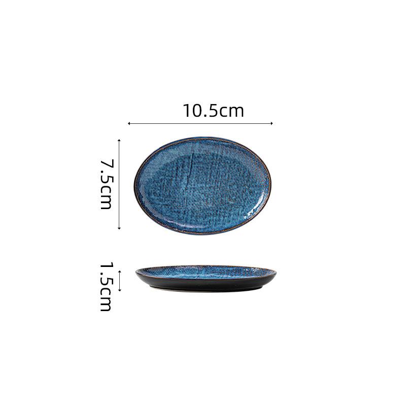 

Синяя керамическая овальная тарелка Kiln Change Ретро-мелкая тарелка Рыбная тарелка Тарелки для суши Десертные тарелки Закусочные тарелки Креативная посуда