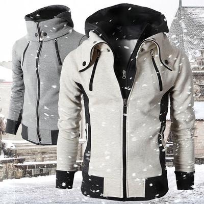 Men 100/% Cotton Hooded Casual Turtleneck Slim Fit Zip Up Outwear Dark Grey M