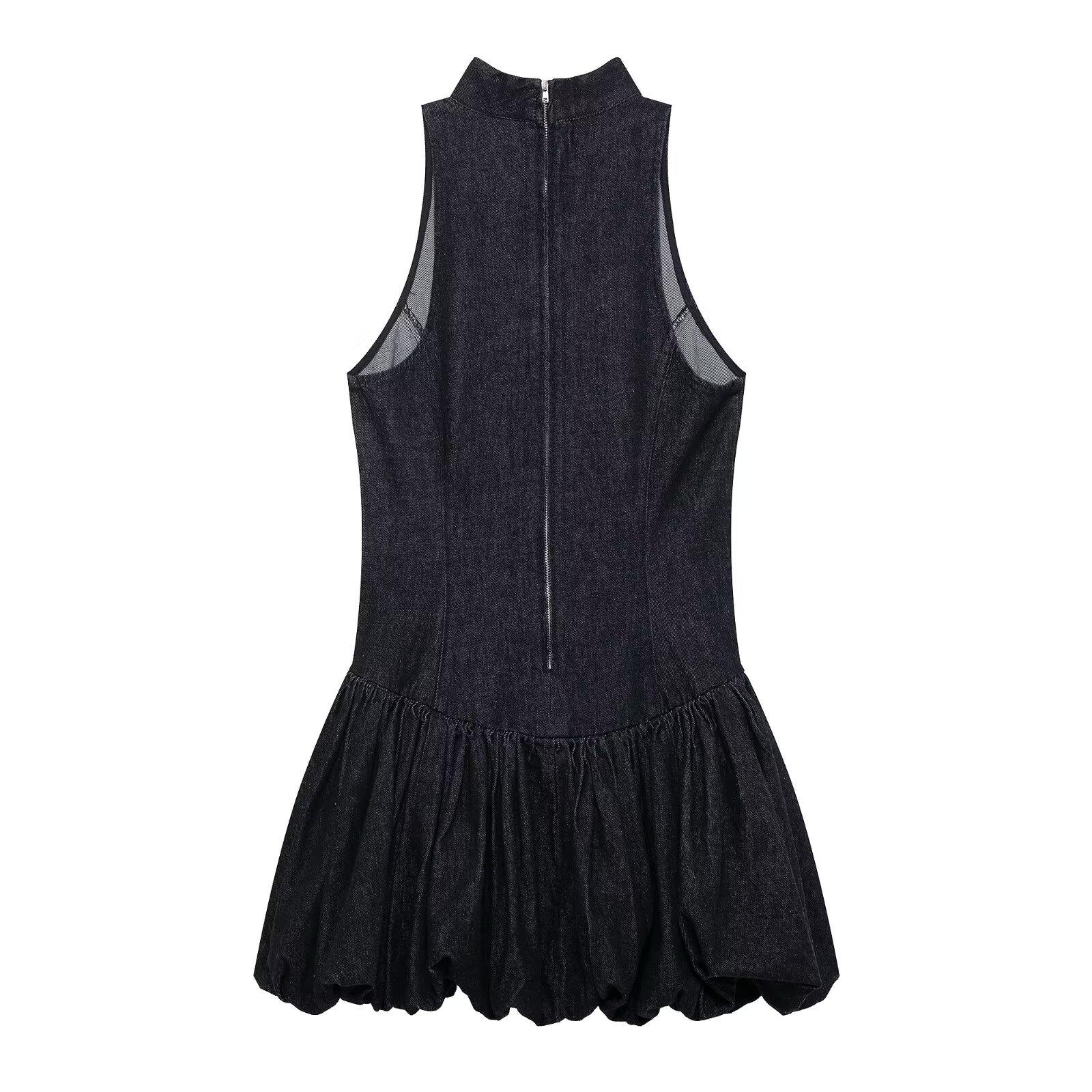 TAOP&ZA Women s 2026 Spring Sleeveless Balloon Denim Dress Large темно-синий