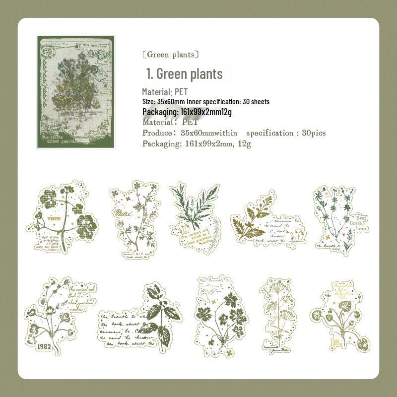 Yan Ji Retro Floral PET Stickers: Journal & Collage Decor, 6 Styles