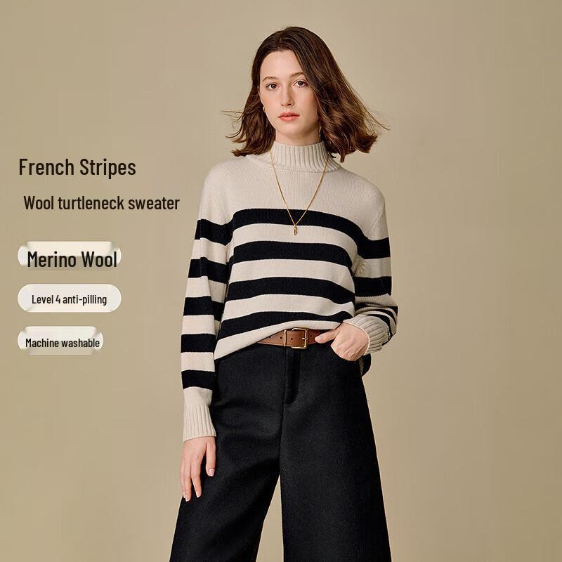 

Женский полосатый свитер с высоким воротником Inman из смесовой шерсти L