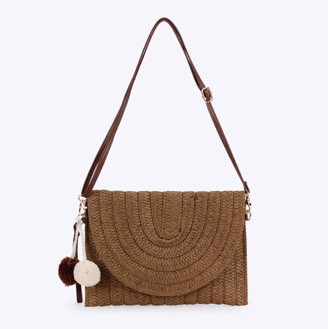 Straw Shoulder Bag Handmade Woven Straw Purse Portable Rattan Bag Straw Clutches for Women Travels