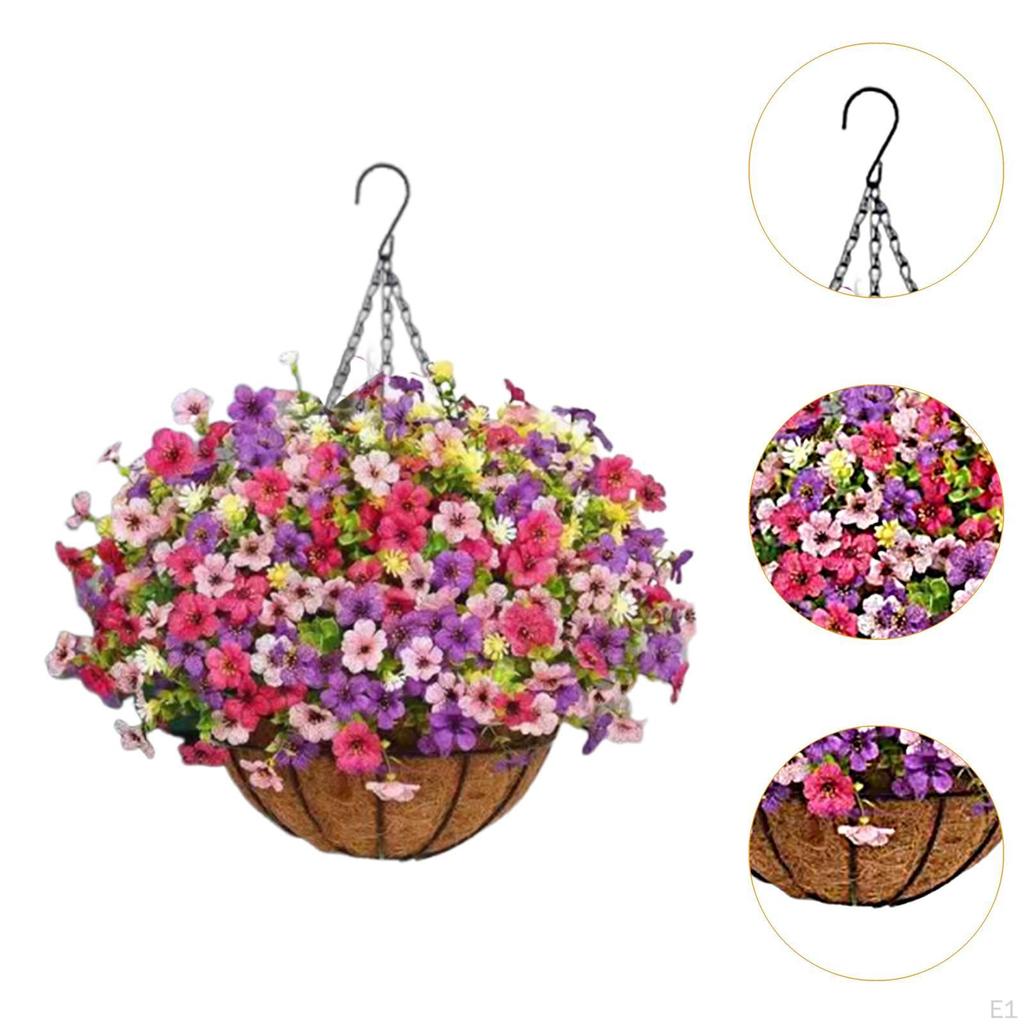 Artificial Flowers Basket DIY Chain Flowerpot Fake Hanging Plant for Porch Deck Yard Decoration