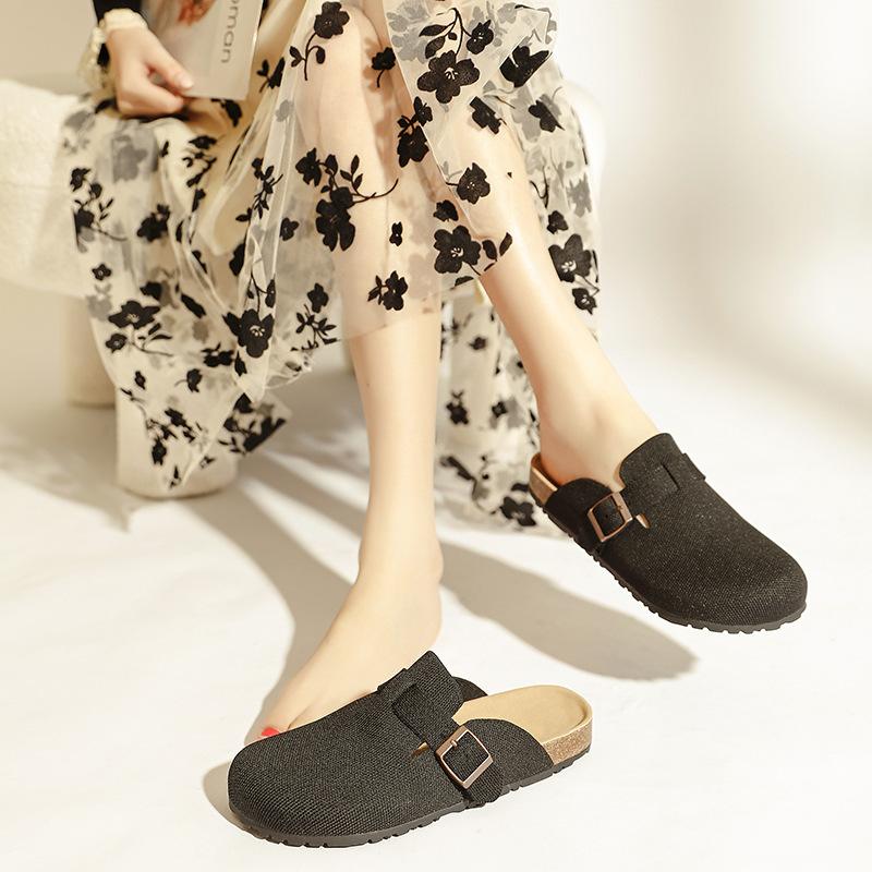 Létající pletení poloviční přetahování pletení s plochým dnem pohodlné pletení ležérní jednonášlapná taška hlava dámské pantofle