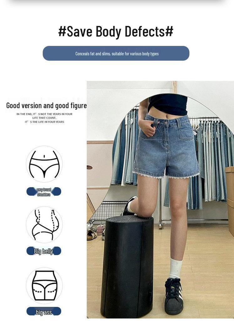 Damen Übergröße Hohe Taille Spitze Besatz Jeansshorts - Schlankmachende A-Linie Weiter Bein Sommer Heißhosen