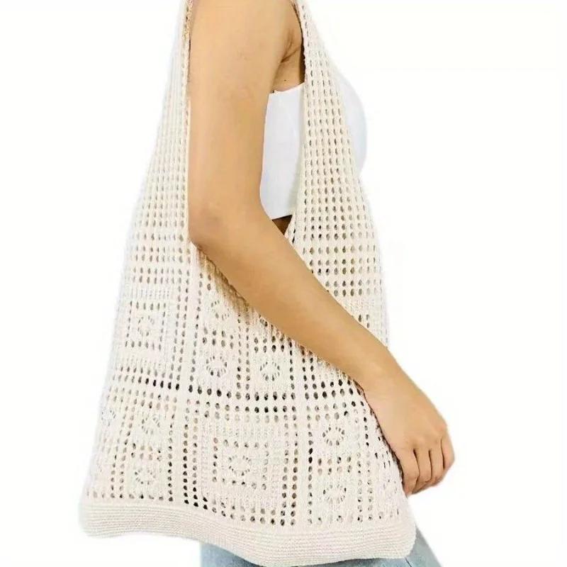 Premium Knitted shoulder bag for women's leisure commuting hollowed out large capacity woven handbag Strong Strong