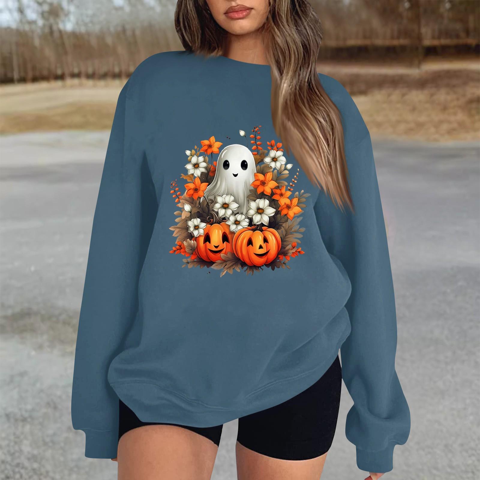 

Женский повседневный модный трикотажный спортивный топ с длинными рукавами, свободный крой, Хэллоуин XL