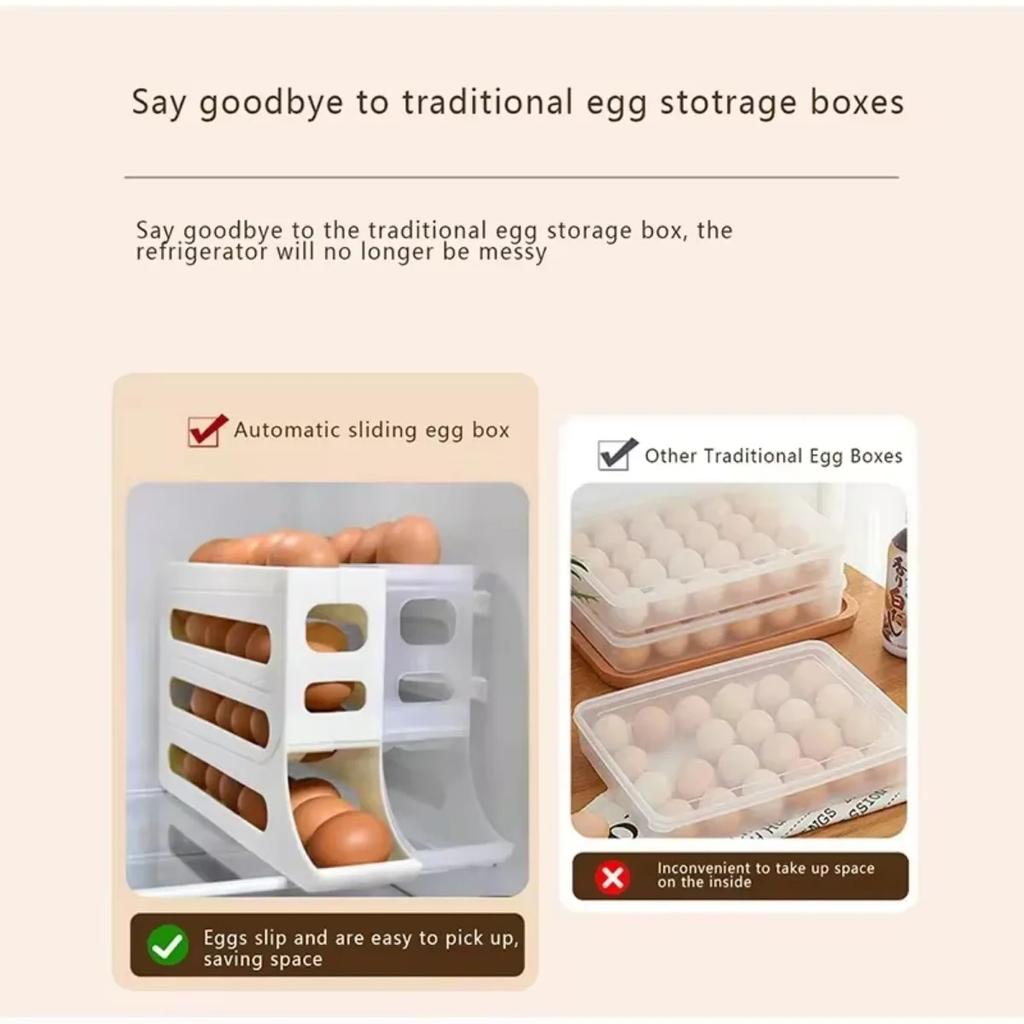 Refrigerator Egg Storage Box Large Capacity Refrigerator Organizer Holder Kitchen Anti-fall Automatic Rolling Egg Holder Rack