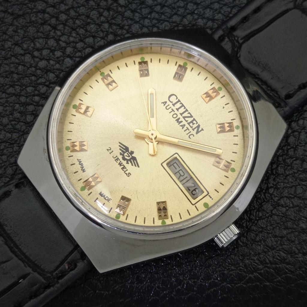 GEBRAUCHTE VINTAGE CITIZEN AUTOMATIC 8200 JAPAN HERRENUHR MIT GOLDFARBIGES ZIFFERBLATT a434854-2 R123-a434854