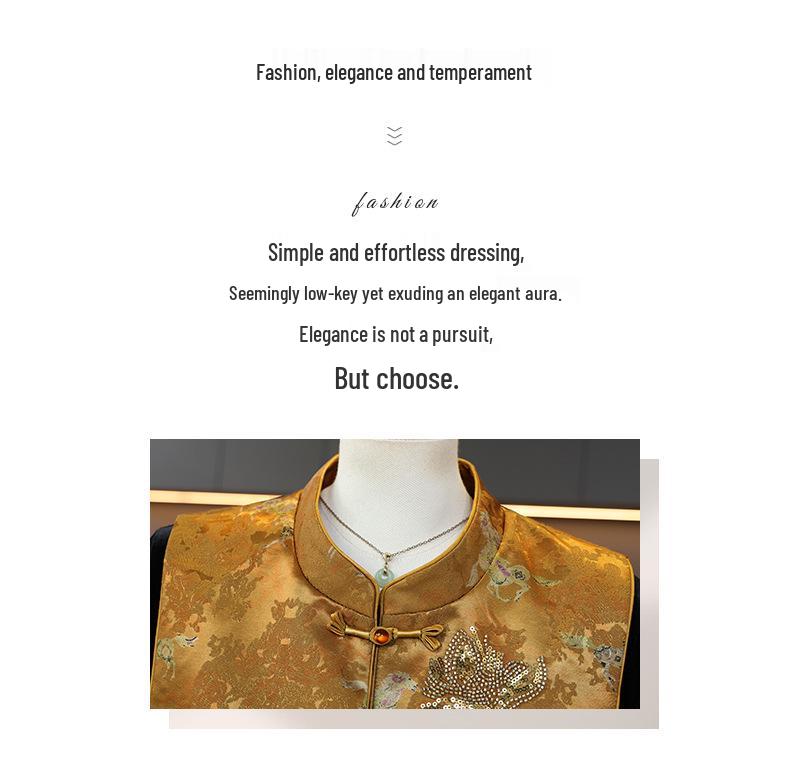 Elegant Spring Outfit: Chinese Style Silk Velvet Vest Set for Moms (50+), Featuring Wide-Legged Trousers