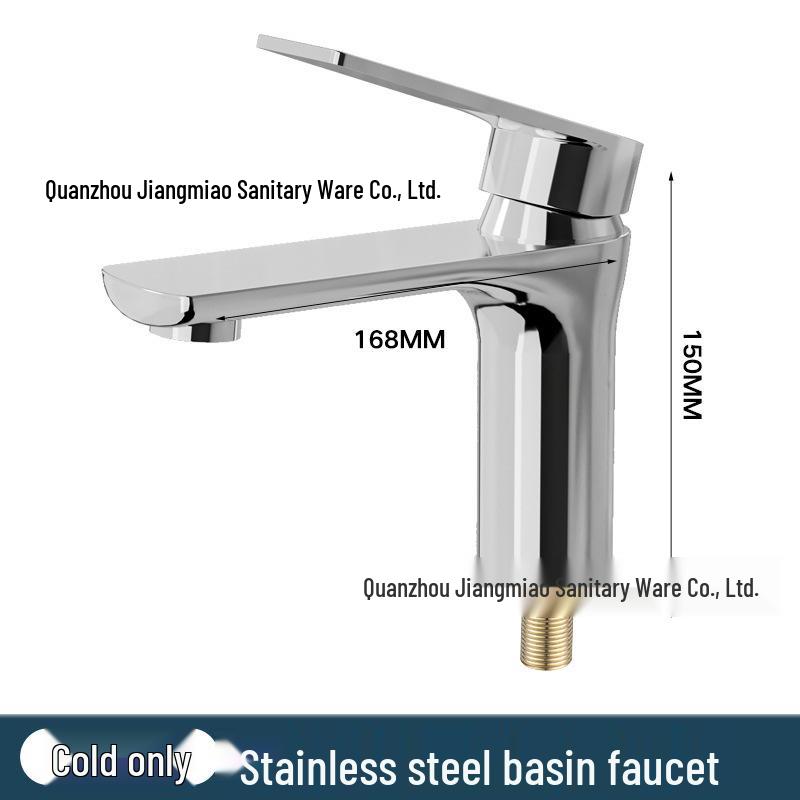 Thickened Stainless Steel Basin Faucet for Home Use - Hot & Cold Water Compatible