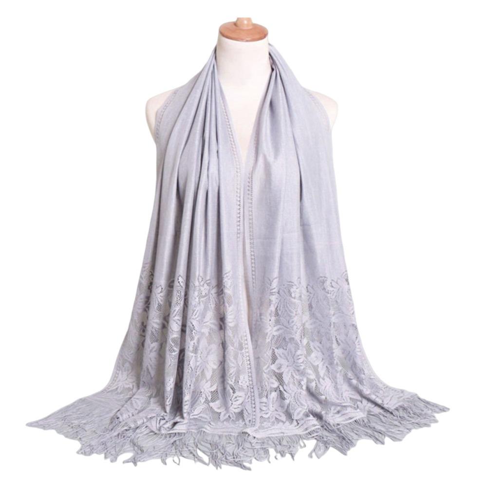 

Solid Color Lace Scarf Floral Printed Hollow Scarf Cross-Border Tassel Scarf Muslim Women сірий