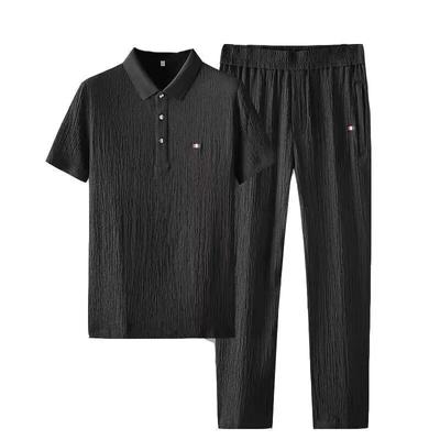 Summer   Men's Classic Fashion Solid Color Short Sleeve Shirts Pants Two-Piece Set 2023 Men's Casual Loose Sports Suit