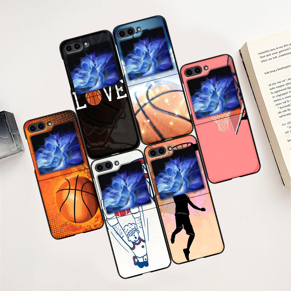 Basket Sports Basketball Case for Samsung Galaxy Z Flip5 Black PC Phone Cover Z Flip 5 5G Hard Luxury Coque Zflip5 Funda Capa