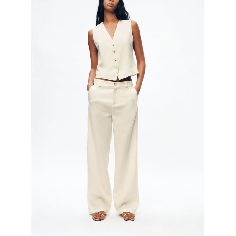 Spring New Two-Piece Suit Linen Vest 8008967 Linen Blend High Waist Flared Pants 8043967