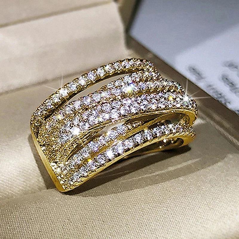 Multi Cross Paved CZ Rings Women High Quality CopperColor Wedding Bands Accessories
