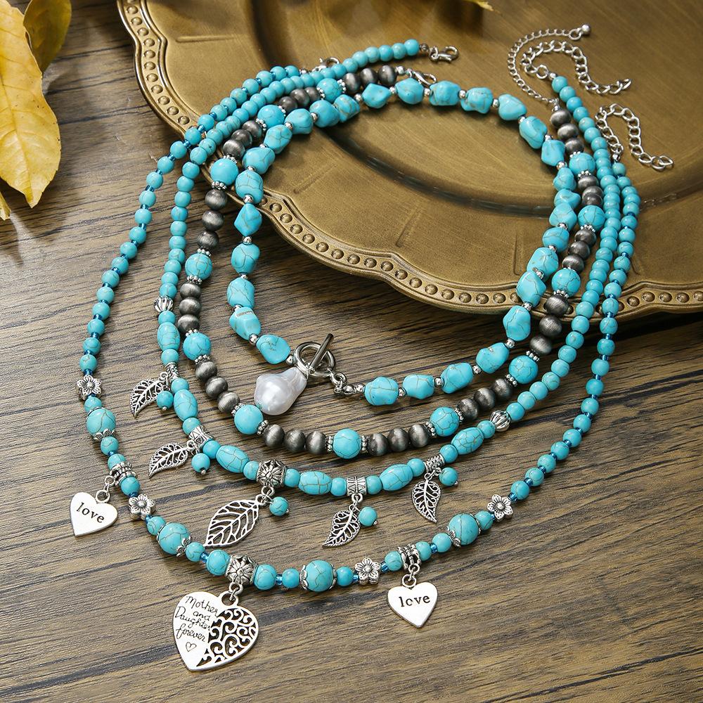 Turquoise Necklace Butterfly Water Drop Pearl Love Pendant Clavicle Chain Neck Chain
