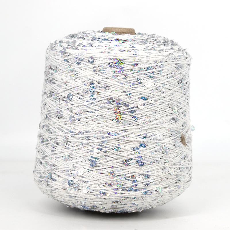 Hand-Knitted Bright Cotton Yarn with Sequins, 3MM+6MM, Combed and Fancy