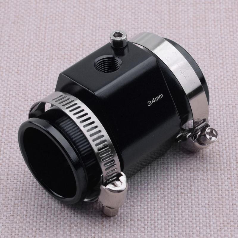 34mm Black Car Water Temp Temperature Joint Pipe Sensor Gauge Radiator Hose Adapter With Clamps