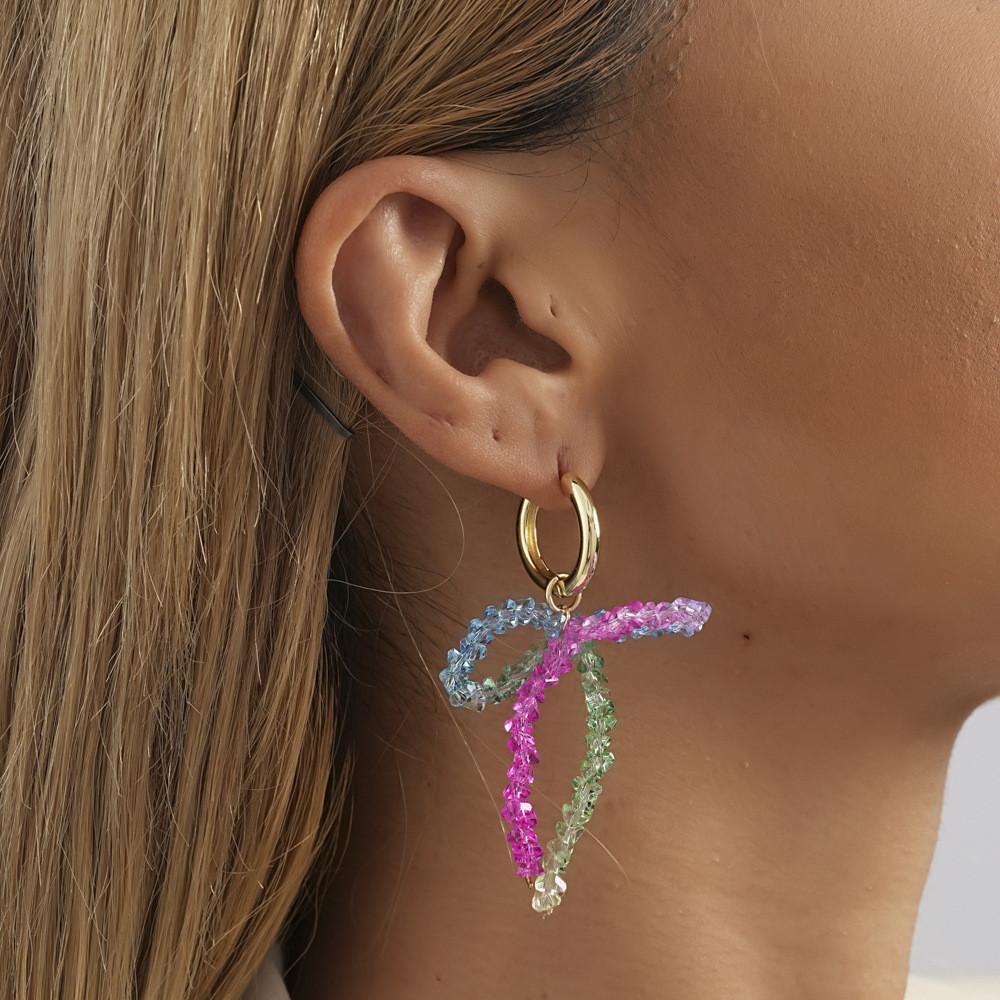 Trendy 2023 Fall Colorful Bowknot Crystal Earrings Women's Geometric Jewelry