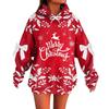 Ladies' Christmas Printed Bow Long Sleeved Loose Fitting Headband With Rope Hooded Sweatshirt Top