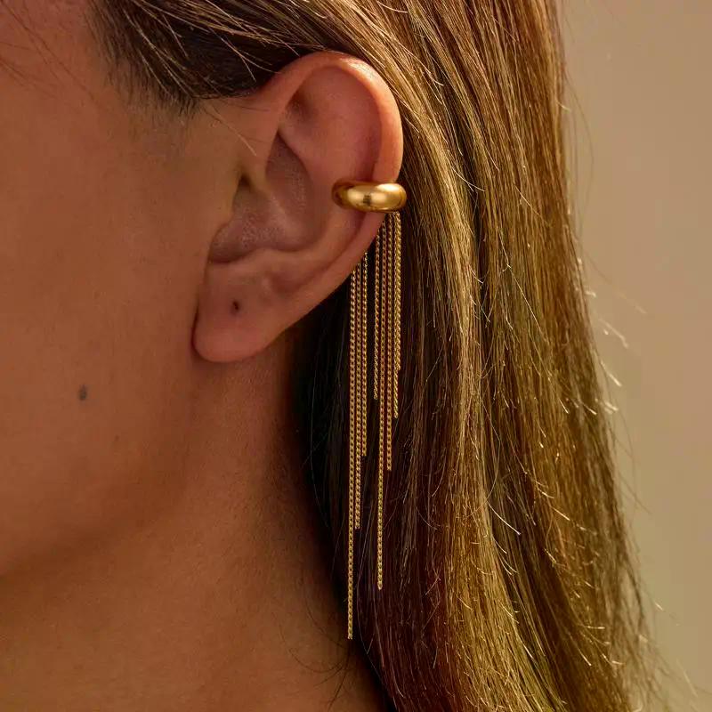 1/2Pcs Stainless Steel Non-piercing Clip Earrings Nickel-free Gold Color Long Tassel Drop Earrings For Women Statement Ear Cuffs