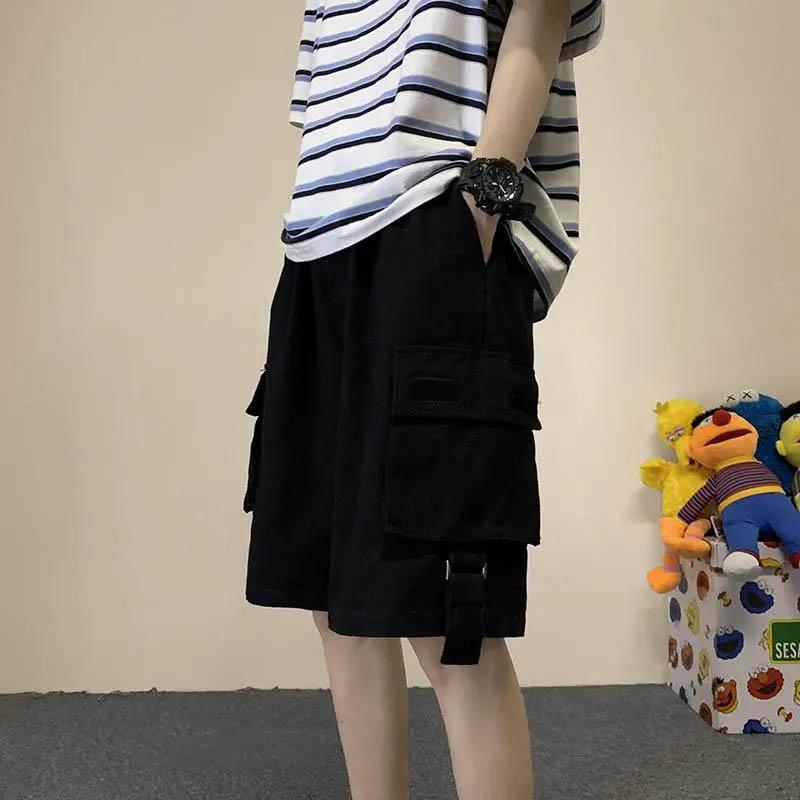 Overalls Shorts Summer Straight Tube Outer Wear Korean Version Loose Breathable Ruffian Handsome High Street Style Five-point Pants