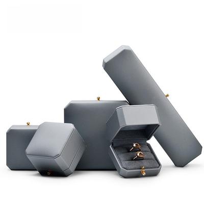 Light Luxury Leather Jewelry Box Light Gray Octagonal Jewelry Packaging Box