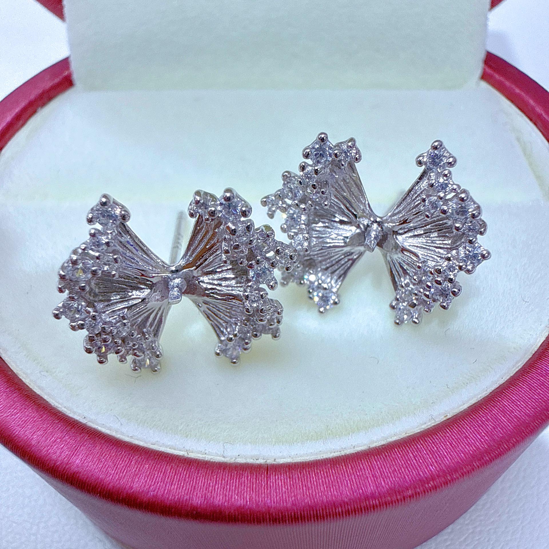 Серьги-гвоздики с жемчугом и плиссированным бантом, стерлинговое серебро S925