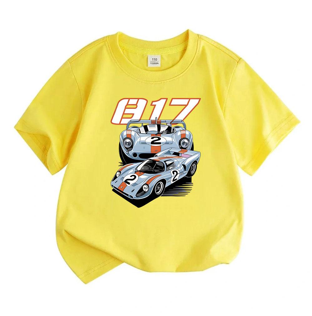 Kids Boys Girls Crew Neck Short Sleeve 100% Cotton T-Shirt, Classic Retro Racing Car 917 Pattern Print Casual Soft Tee for Children Daily Wear Street